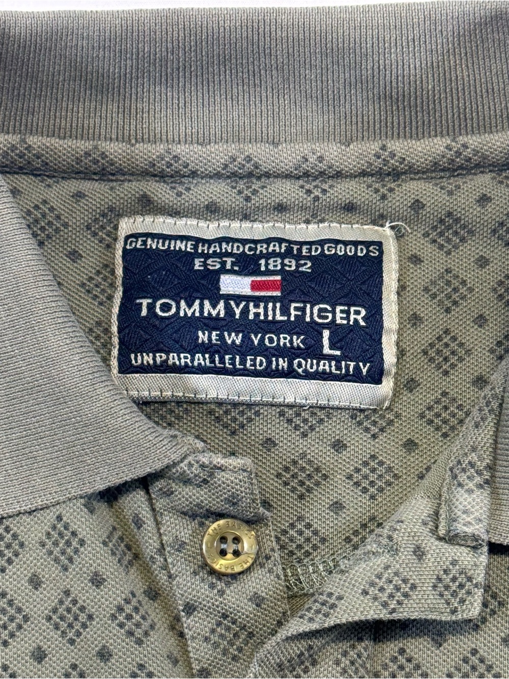Tommy Hilfiger Olive Green Geometric Print Polo - Picture 7 of 10